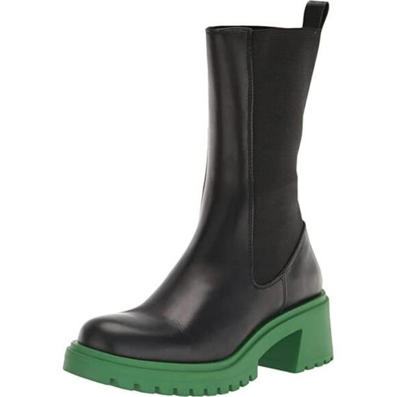 STEVE MADDEN Hesitant Leather Chunky Lug Sole Color Block Platform Mid Boots - Picture 1 of 10